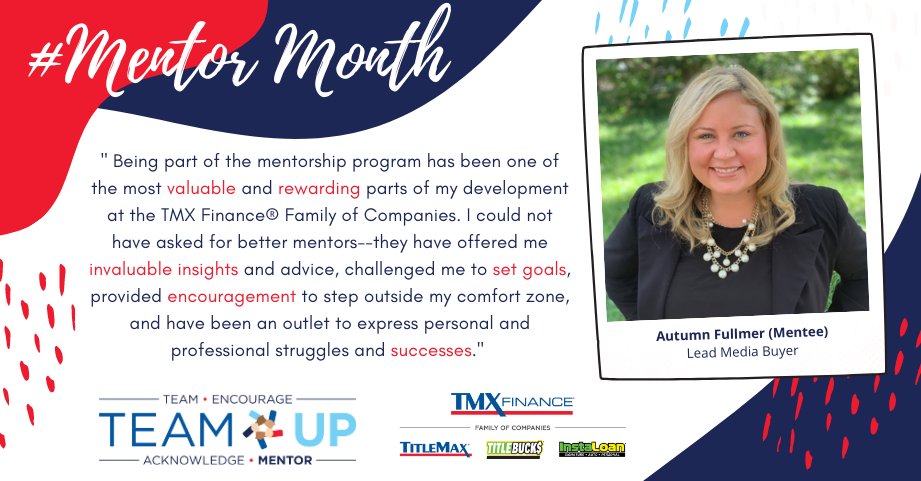 TMXCompanies's tweet photo. Through our #TeamUp mentor program, mentees can draw on the experiences, skills, and expertise of Company leaders. Read about Autumn Fullmer’s experience as a mentee in our mentorship program. #TeamUp #MentorMonth https://t.co/WXL9QYhZnD