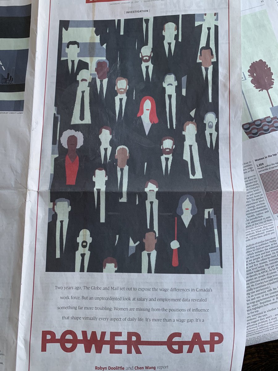 This Globe and Mail investigation should be a must read. The silhouette of the red head could represent my wife Andrea who is one of the women who have broken through the glass ceiling of the “C-suite”.