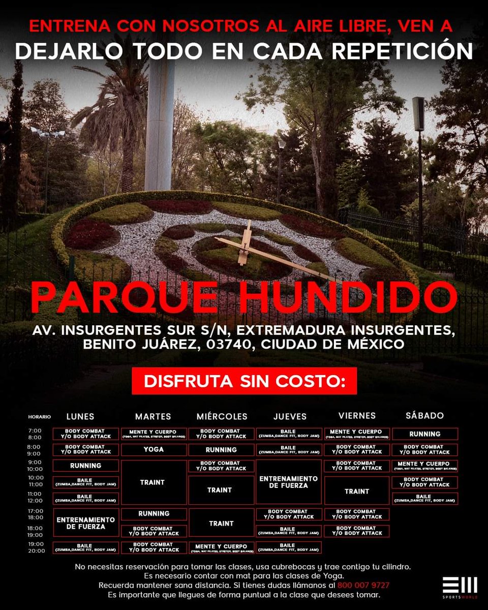 SportsWorldMex's tweet photo. ¡Tu actividad física es importante para nosotros!
Ampliamos nuestra oferta de clases al aire libre para que vengas a entrenar y a dar tu máximo esfuerzo en cada repetición.
Conoce las ubicaciones aquí: https://t.co/h2uaIazsR7 https://t.co/ygHxTzi0Gb