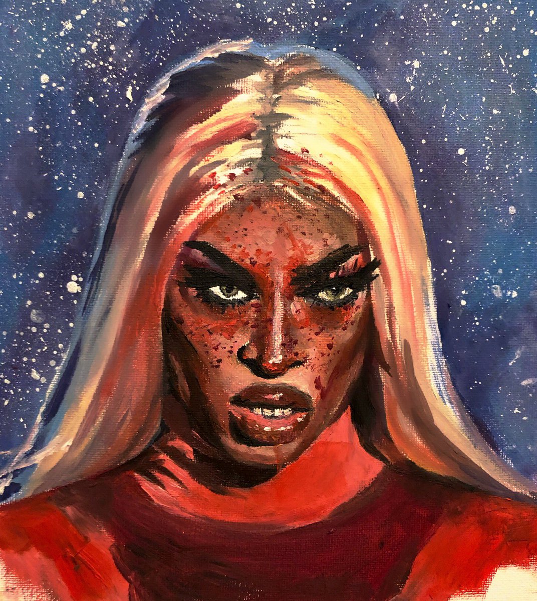 m0wglisroad's tweet image. oil painting of the beautiful @its_tayce ❤️🔪🩸#DragRaceUK #Tayce