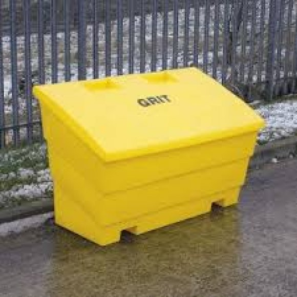 The salt is processed into grains of 6-10mm, the process of stocking up grit stores is year-round. You may see some of these grit stores on your travels, often in service & maintenance areas. Small yellow grit boxes are maintained at problem locations eg. steep hills or junctions