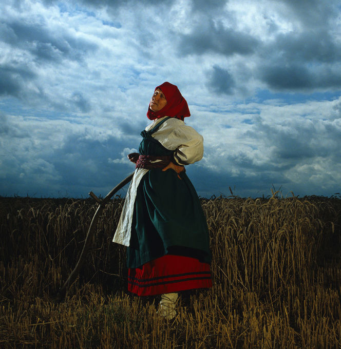 The Art of Album Covers.A woman cutting corn in Russian peasant costume in a field just off the M11 motorway.Photos Brian Griffin.LIFE magazine put it on the cover of an issue devoted to the best colour photographs of the 1980s.Used by Depeche Mode on A Broken Frame - 1982