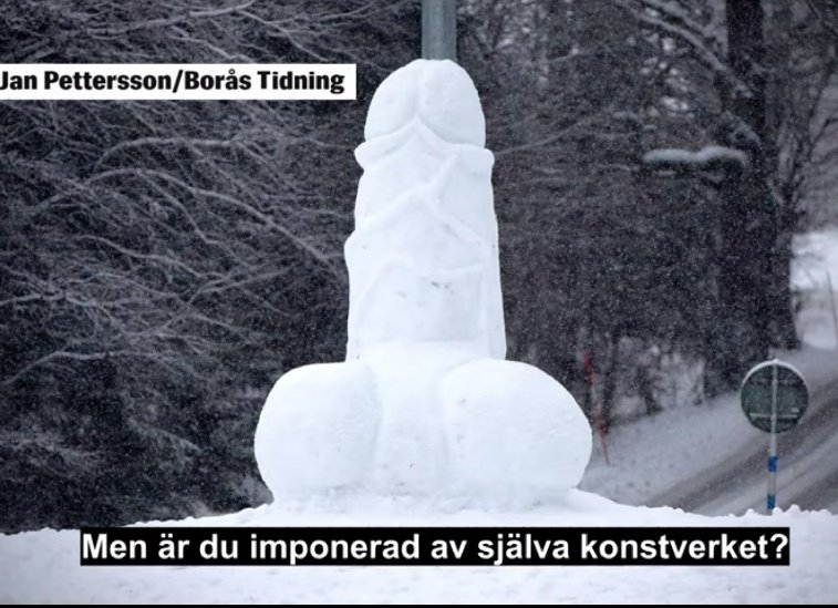 🇸🇪ニュースの「A three-metre high snow penis appeared（高さ3mのペニス出現）」て見出しに笑って記事に飛んだ先にあったニュース動画見て更に笑ってる😂