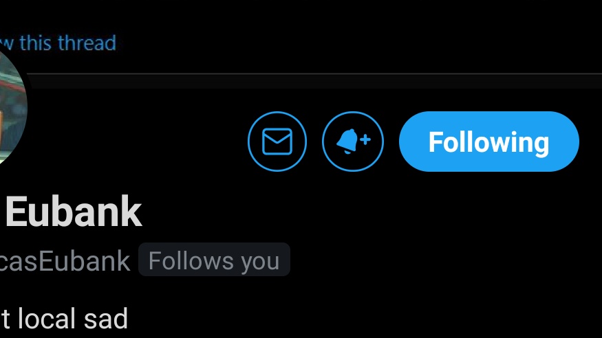 Screenshot of me following Lucas