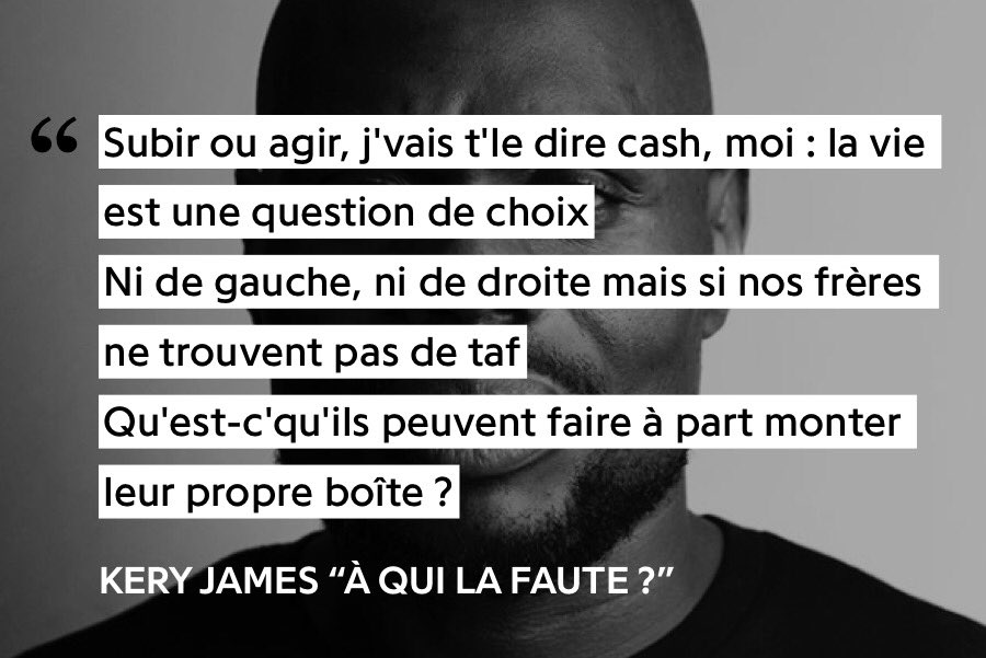 Si Kery prône ensuite l’entreprenariat dans les banlieues, Orelsan lui rétorque que le but de l’état sera toujours de faire de l’argent sur leurs dos et de laisser une grande majorité d’entre eux dans la misère sociale.
