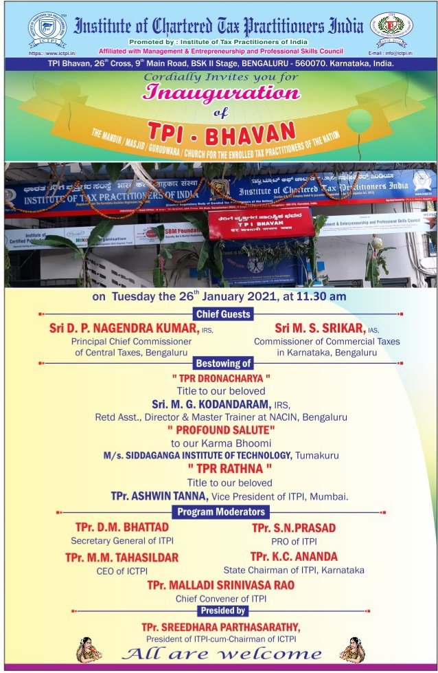TaxPractitione4's tweet photo. Welcome to TPI BHAVAN
(Mandir/Masjid/Gurdwara/Church for Enrolled Tax Practitioners of the Nation)
https://t.co/sHUYcatCb1 https://t.co/QYzfWkTc2X