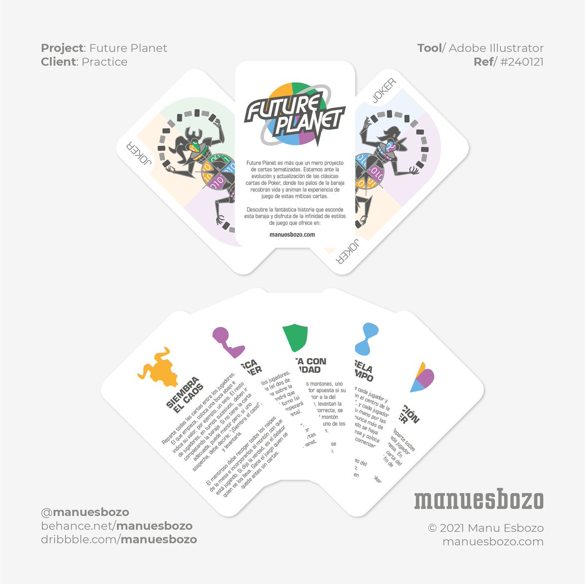 [FUTURE PLANET]

Development of a poker card game themed in science fiction cinema. Interactive packaging, teleporter simulation.

#playing #cards #poker #interactive #packaging #teleporter #simulation #game #sciencefiction #cinema #manuesbozo