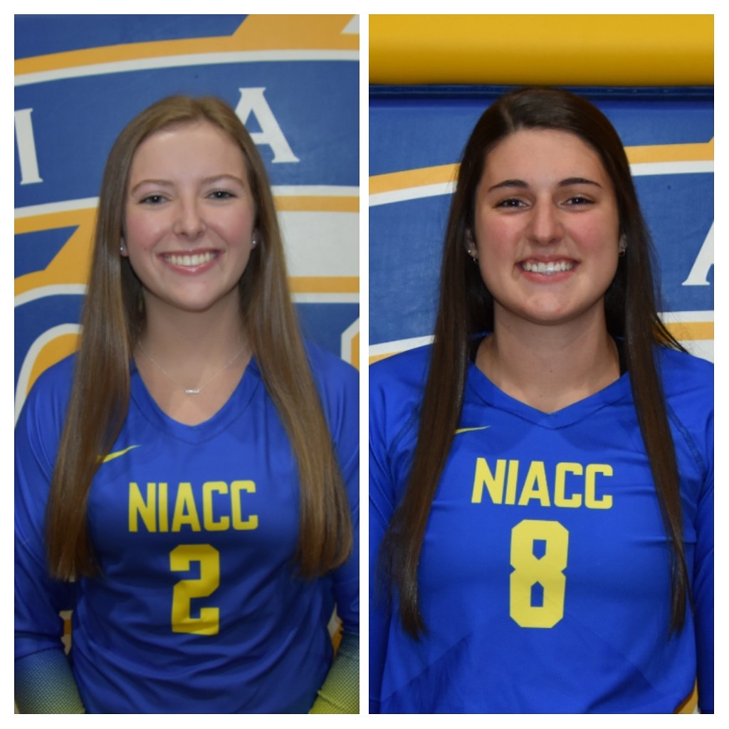 NIACCVolleyball's tweet photo. Congrats to Bri and Megan for being selected to lead the team!  Captains 2020-2021 Season 💙🏐💛 https://t.co/d6BzbJUqs8
