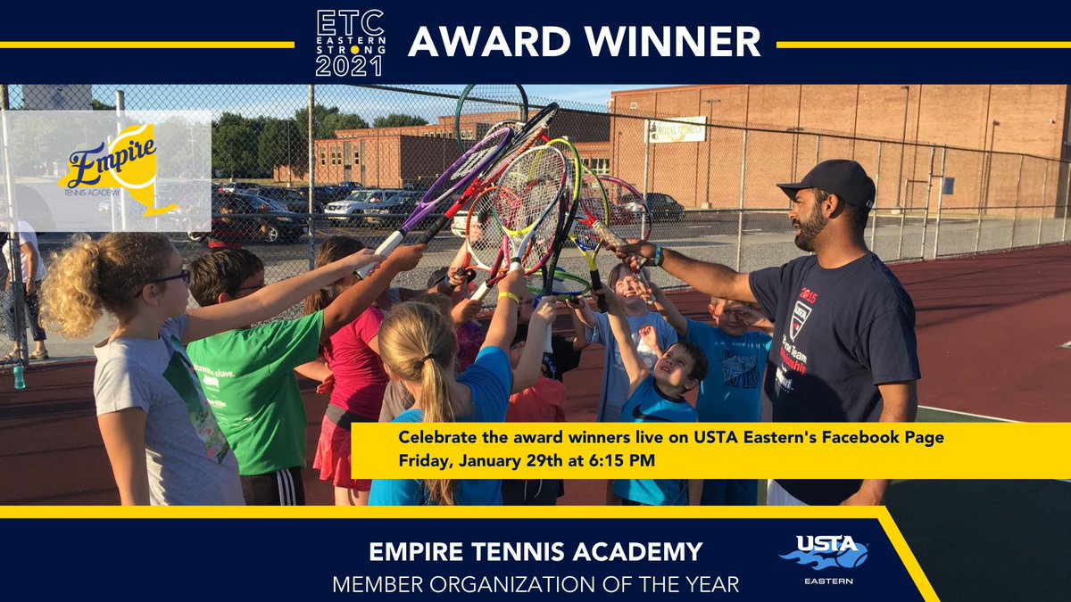 USTAEastern's tweet photo. Empire Tennis Academy, in Rochester N.Y., has been named USTA Eastern’s 2020 Member Organization of the Year for its eclectic variety of programming and overall commitment to service within the Rochester community #EasternStrong https://t.co/TWroqXPtLP
