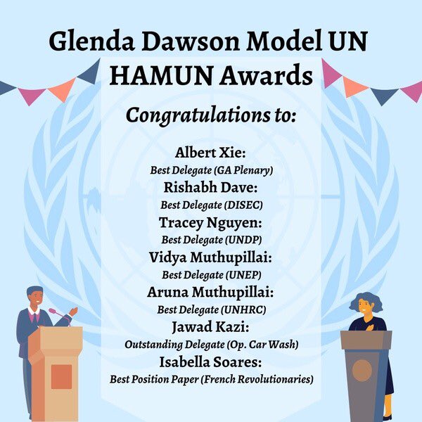 DawsonHighSchl's tweet photo. Congratulations to Dawson’s Model UN! Scored big this year! Awards in 7 of 11 categories, go Eagles! #mostawards https://t.co/W5Vj1rCvaV