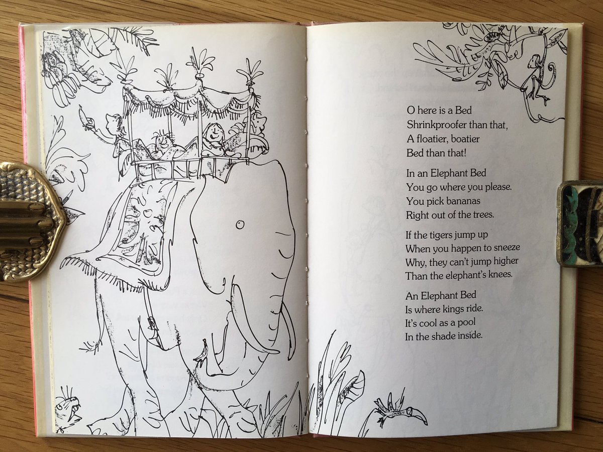 mooseandmouse's tweet photo. Today’s #DailyPoemPicture (rather late in the day, but it’s a gem!) features excerpts from this work by Sylvia Plath. A touch of Dr Seuss, methinks! Of course, you can see the drawings are by QB. #SylviaPlath #QuentinBlake @QuentinBlakeHQ #ChildrensBooks https://t.co/KpE88GaRKM