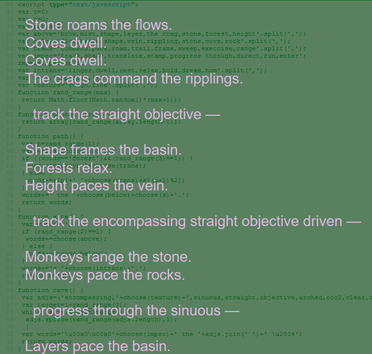 Consider our current perception of sonnets against the 1813 critique as "stiff difficult trifles."Then consider the stiffness and difficulty of a computational poem, the possible disregard of popular subjects as trifles. In the grand scope of literary history, will this last?