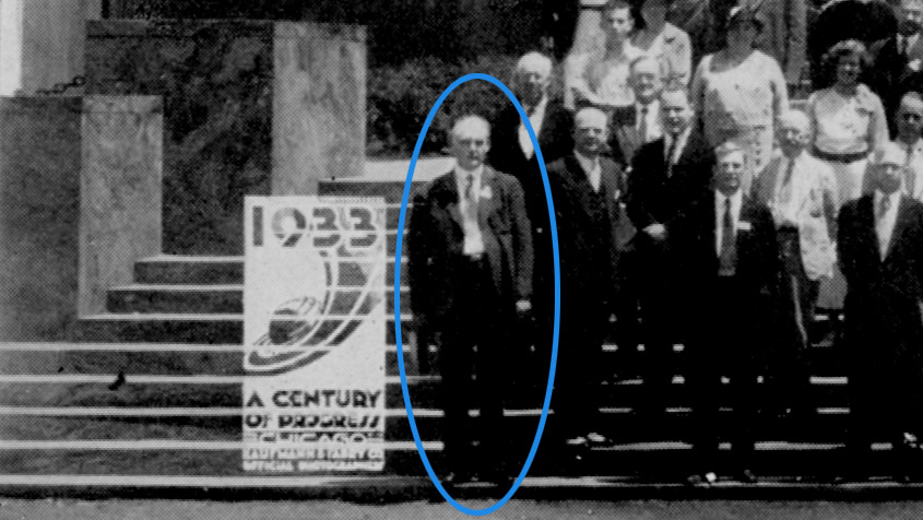 On the far left, we find Daniel Morehouse. While observing at Wisconsin's Yerkes Observatory, Morehouse discovered a comet. According to Fox, he was a frequent lecturer at Adler and 'no astronomer was inquired after more frequently.' 9/19