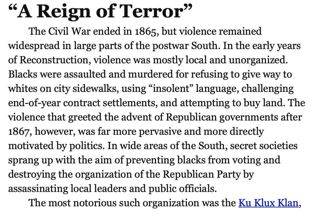 How about Eric Foner? He's a huge name and his textbook is one of the more widely used ones. I bet *he* hides the Democrats' ties to --Yikes, the Klan was effectively the "military arm of the Democratic Party in the South." Huh. That seems bad.OK, OK, that's two.