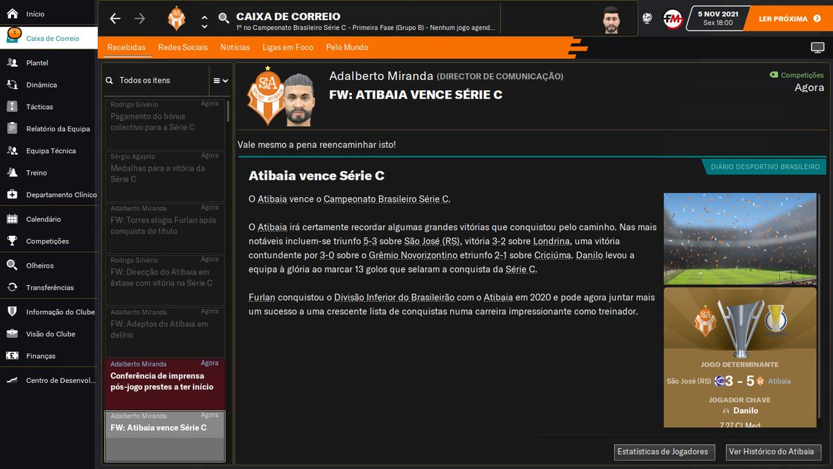 VipStraightEdge's tweet photo. Campeão da @SerieC_ com o @atibaiasc no Football Manager #Atibaia #SerieC https://t.co/4ikYtseRec