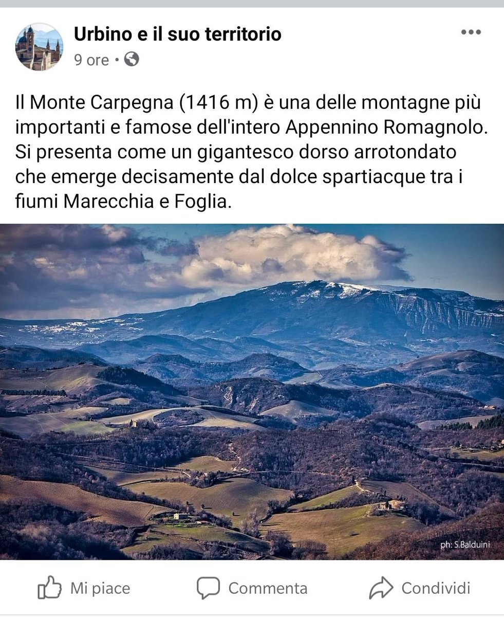 IATPennabilli's tweet photo. "È veramente uno spettacolo quello che il nostro territorio offre a chi lo guarda. 

Il Monte #Carpegna visto da #Urbino.
#parcosassosimone #montefeltro" (@ Annarita N.) https://t.co/YjggZmsJtr