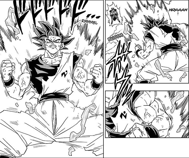 Power-Stressed UI Omen: Out of desperation, Goku magnifies Omen’s power beyond its abilities. He regains his muscular physique and powers up, but loses most of Omen’s key advantage. The aura strongly resembles Advanced Blue’s. This form lasts an extremely short length of time.