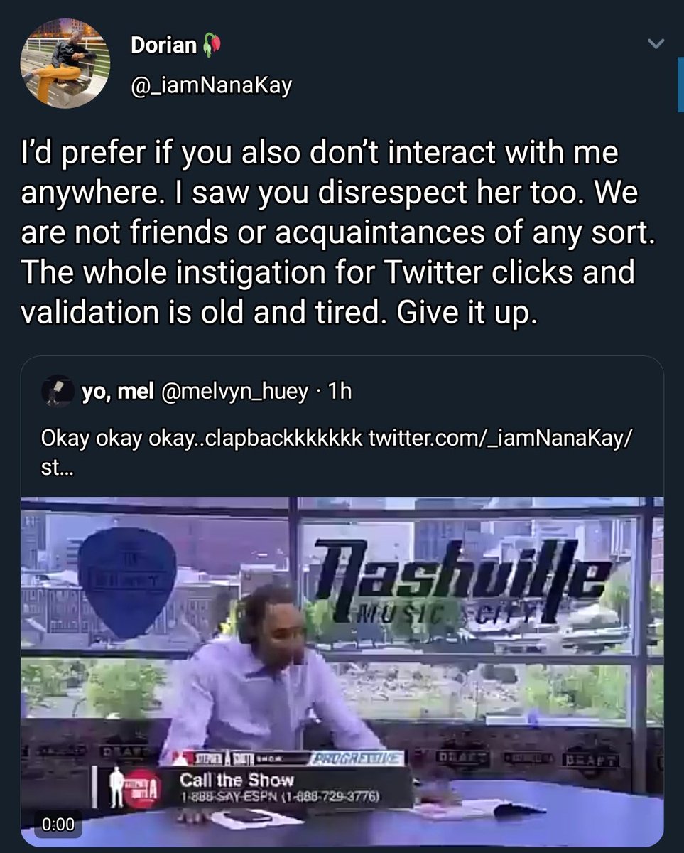 5. Twitter for clicks and validation One Melvyn enjoying the violence quoted saying there should be a comeback.Nana Kay also quoted Melvyn saying he saw him disrespect his woman earlier and he should stay in his lane, respect himself and focus in life.Wetin happen next??