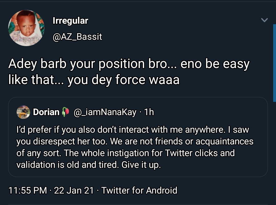 9. Wahala for who dey mind him business make him woman chase clout make he catch heat for one side.