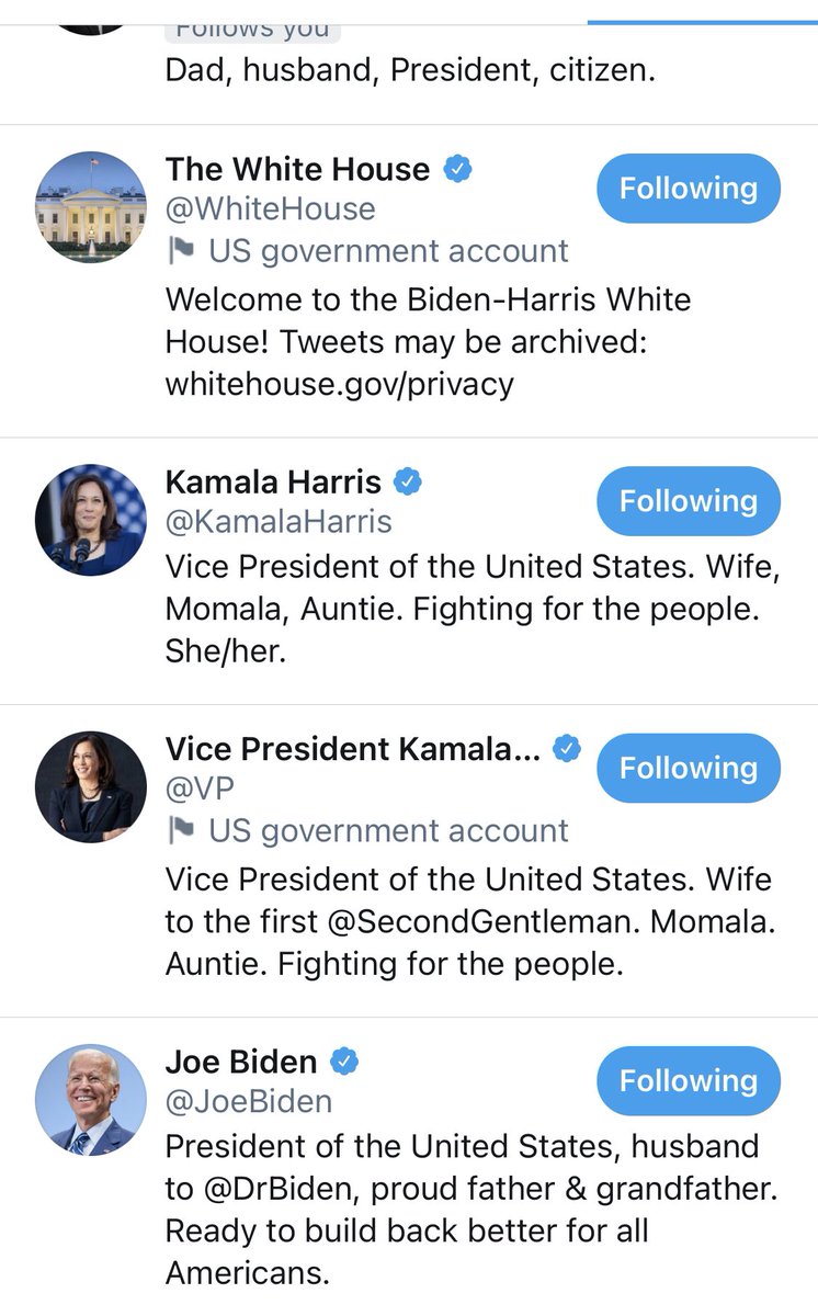 I haven’t audited all 538 x 2 yet, but  @verified US Senator or Representatives accounts are not labeled as US government accounts.Neither  @joebiden nor  @kamalaharris or  @aoc or  @HillaryClinton or  @barackobama are labeled as campaign accounts, but  @IlhanMN &  @AyannaPressley are.