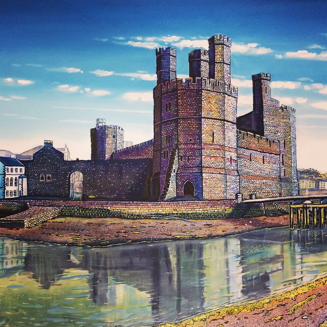 Caernarfon Castle, amazing how it dwarfs The Anglesey pub which is 3 stories! 🏴󠁧󠁢󠁷󠁬󠁳󠁿 #Caernarfon #Eryri #Caernarfoncastle #Snowdonia #NorthWales #Welshart #Wales #Cymru