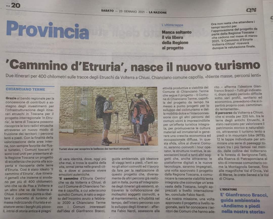 Sulla NAZIONE si fa "strada" il progetto #camminodetruria da Pisa a Volterra e da Volterra a Chiusi. Più di 400km a piedi o in Mountain Bike tra le meraviglie di una Toscana che punta sul turismo lento. #trekking #camminare #cammini #turismo #toscana #mtb #etruschi #musei #natura