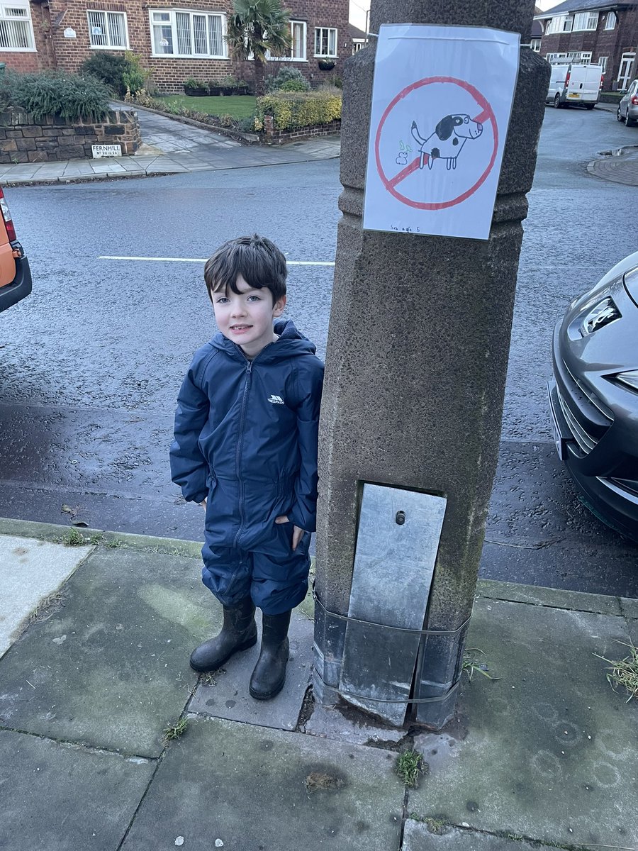 marckenny's tweet photo. Yesterday we walked to school to collect Cole’s homework - we basically played “Dodge The Dog Poo” the whole way there 💩 

Seb said there should be posters up to remind people to pick it up, so he decided to colour some in &amp; then design/draw some of his own 🤩

@SsPeterPaulSch https://t.co/tCwCpeHFJm