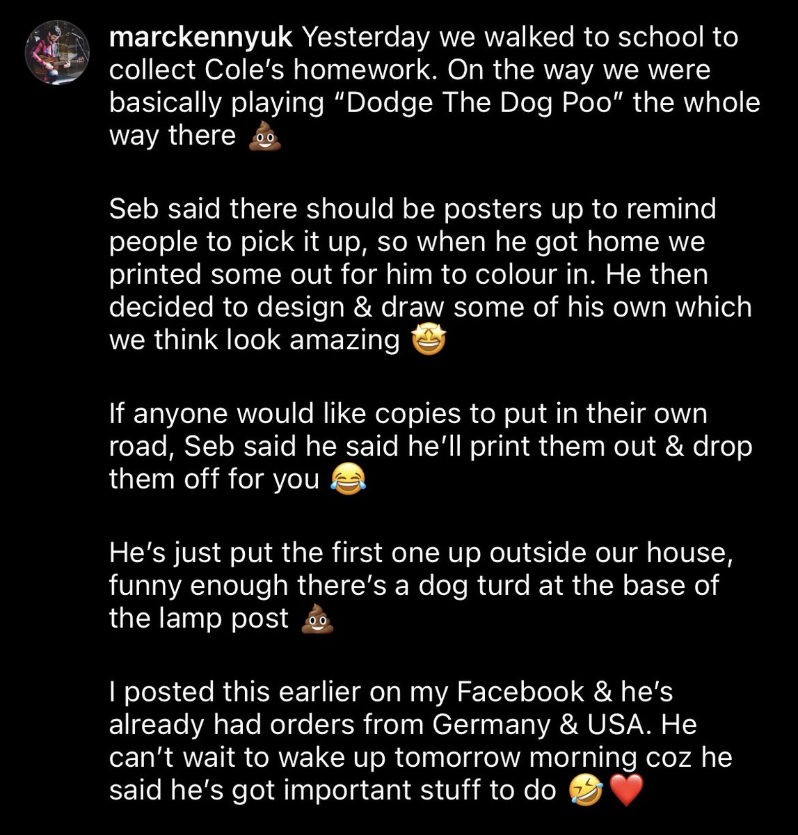 marckenny's tweet photo. Yesterday we walked to school to collect Cole’s homework - we basically played “Dodge The Dog Poo” the whole way there 💩 

Seb said there should be posters up to remind people to pick it up, so he decided to colour some in &amp; then design/draw some of his own 🤩

@SsPeterPaulSch https://t.co/tCwCpeHFJm