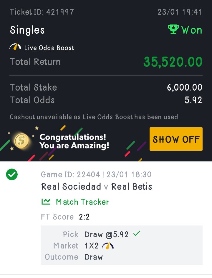 @psalmmychizzy @cindy_blog @DenaroFreeBets @LifeOfAdunni @CHIZZY_BB @betmind1 @blade046 @Official1960Bet @OracleTips_ @Jontech_tips @Ekitipikin @GreenTips01 @brightutd @DJObaM3dia @Geebee1st @NBA_Tipster5 @tipxter1 @kunlethetipster @BoomBetNG @BettorsSquad @Sure5O Lost hope already.....thinking and biting my fingernails. Then boooom 2-2 and a shift in mood