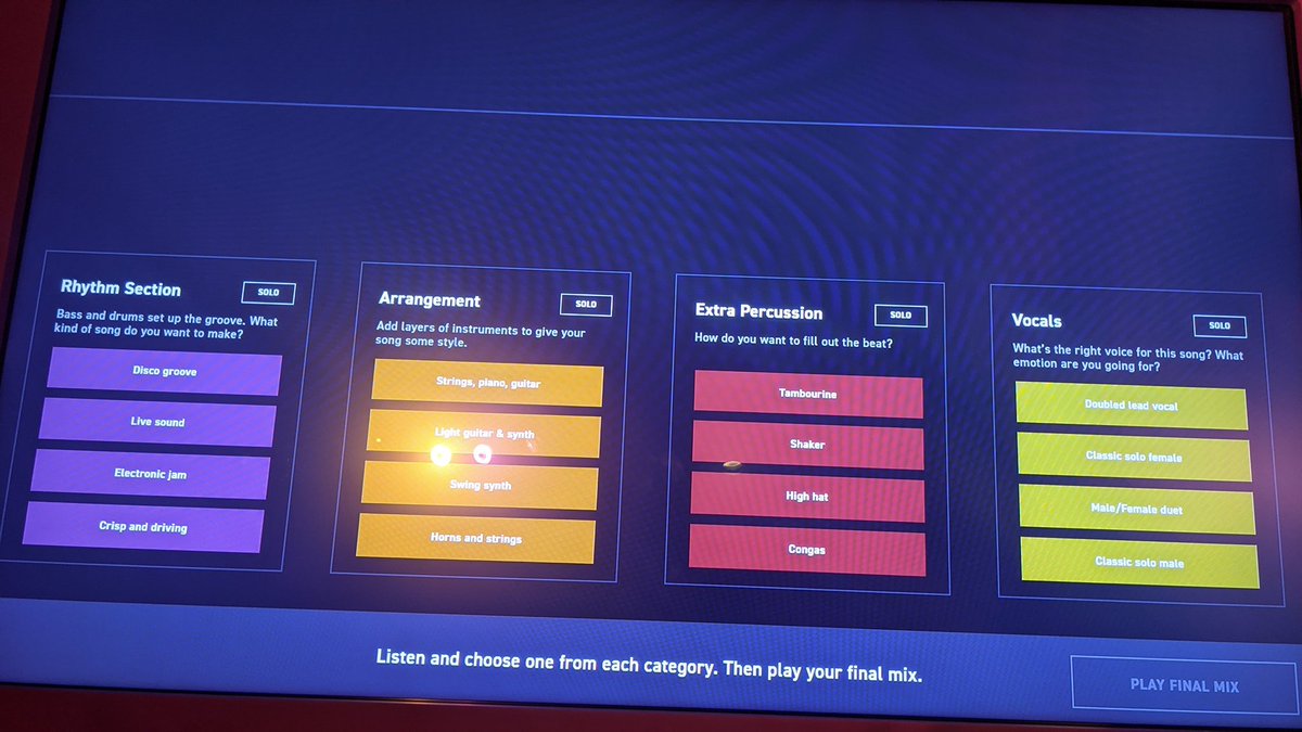 This was super cool! They gave you a sample and you add elements to it for a full song! In the end they tell you the style you made!