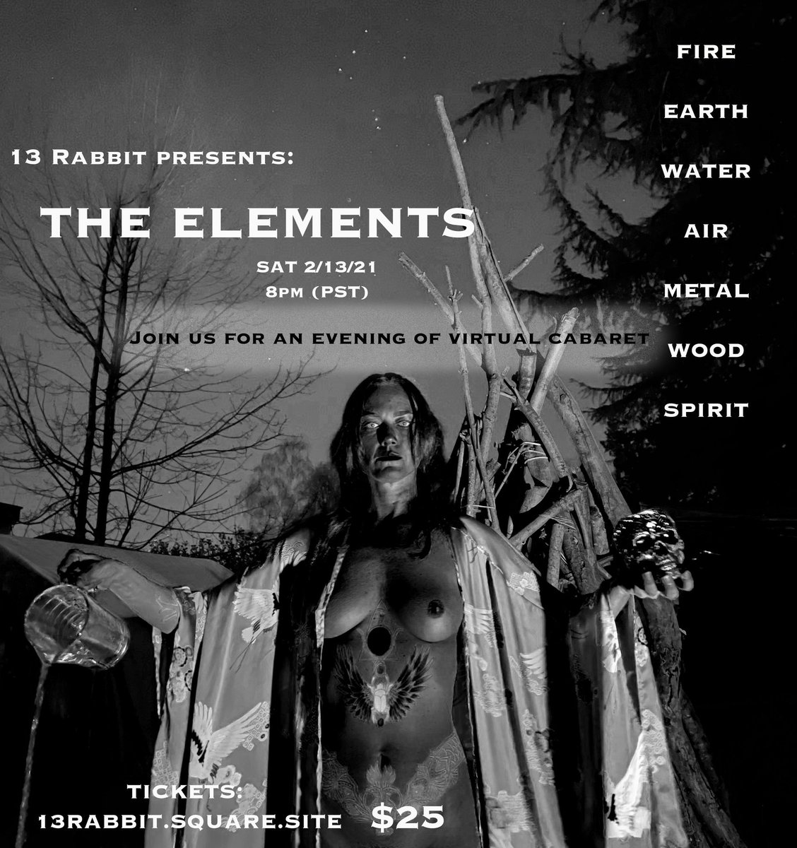 13rabbitproduc1's tweet photo. 13 Rabbit's next #virtualshow π°π° Come check it out! #PDX #classicalelements #witchyshit #Earth #air #fire #water #Metal #Wood #Spirit #nakedladies #Livestream https://t.co/lDAtGcEFN2