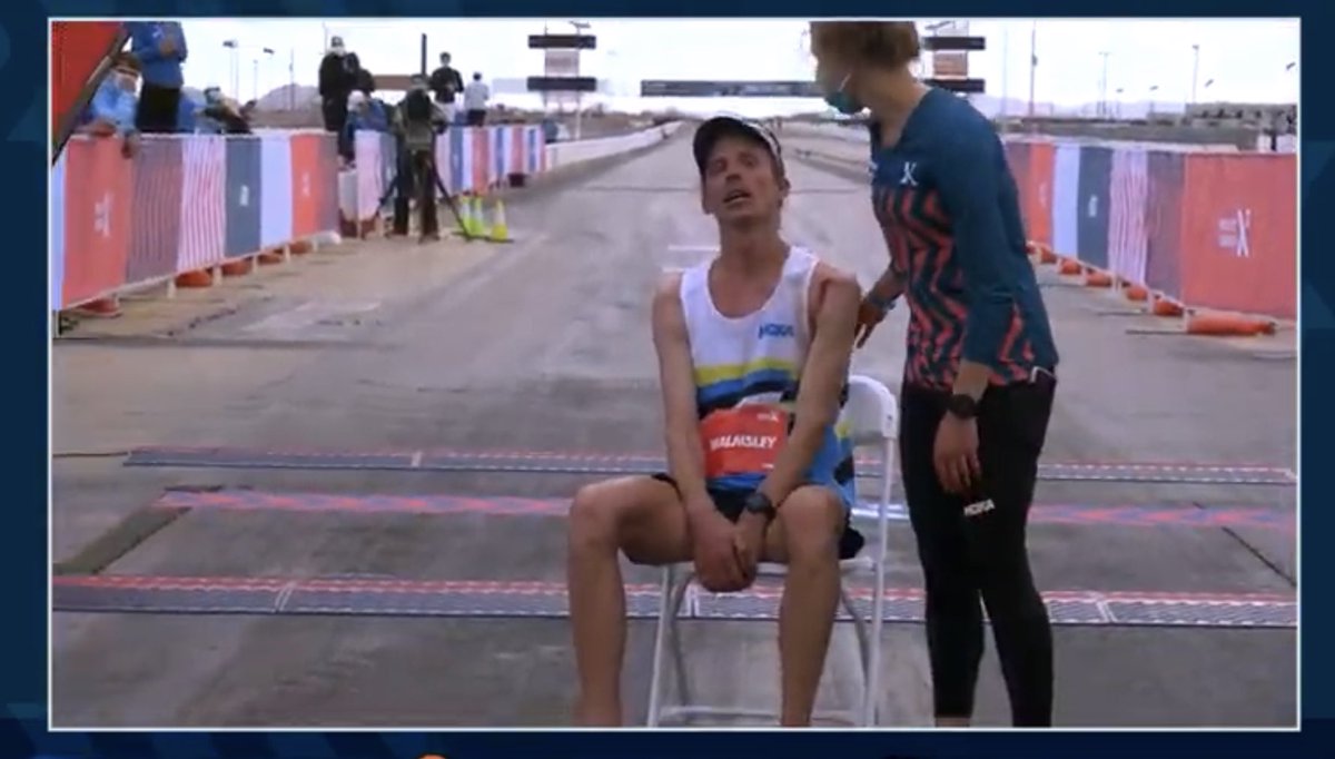 Jim Walmsley just narrowly missed the 100K world record of 6:09:14 with his 6:09:25 (unofficially) at @HOKAONEONE’s Project Carbon X2 event. Sets a new American record with the second-fastest time ever.

11 seconds though! The last 5K looked absolutely grueling. Such a tough run.