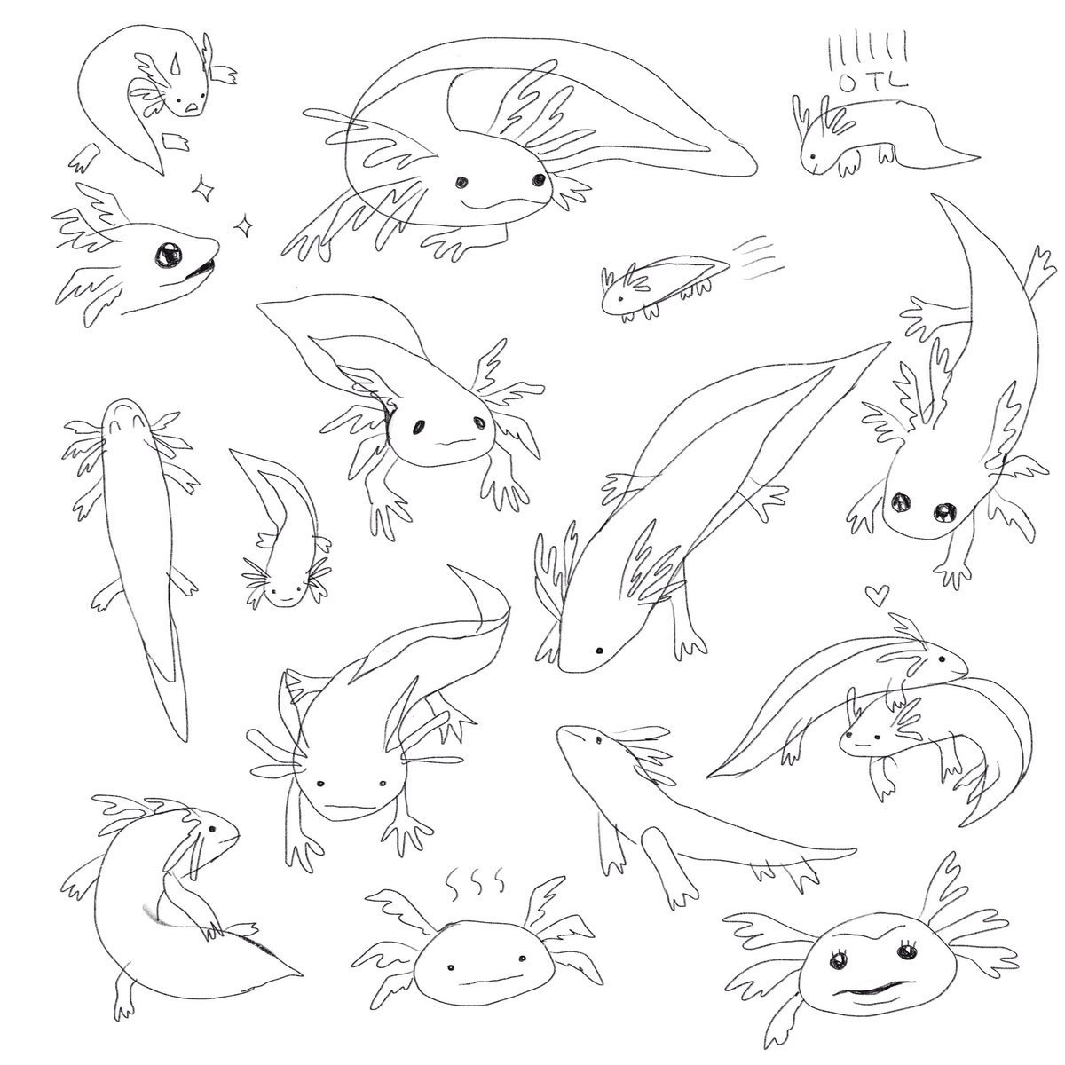 Oh I also doodled a bunch of axolotls 