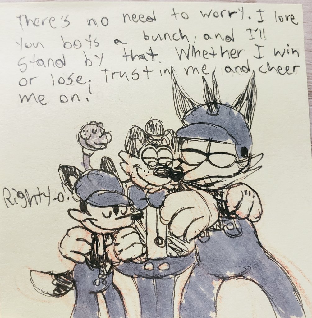 Well incase ya didn't know I'm joining The Tournament of Two Souls ran by @sukoshi_kaze. Grandpappy will be the character I'm entering into it!

Anyway made a comic on stickynotes about it. Sorry if the text is crunched.

Enjoy! And yes, I already have a teamate. 