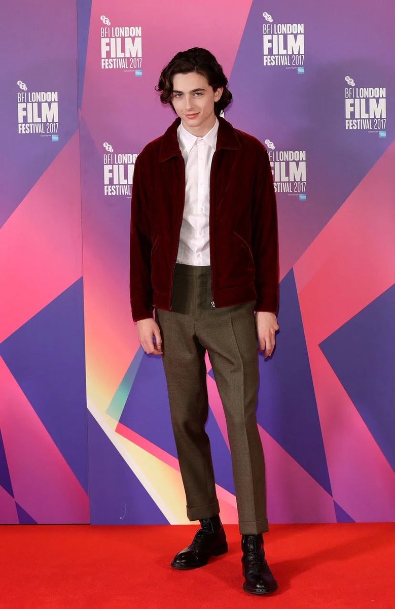 9 October 2017He chose a Berluti ensemble for a Call Me By Your Name screening at the BFI in London.9 October 2017Timothée arrived at the London premiere of Call Me By Your Name wearing a forest green velvet suit.