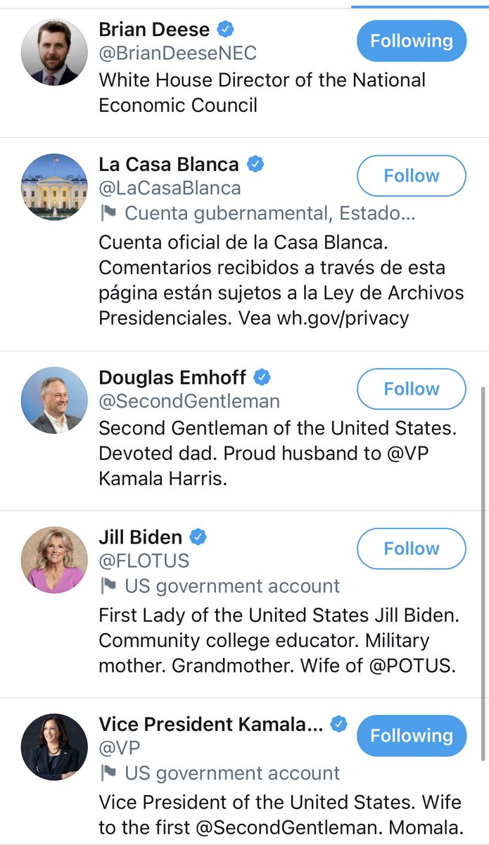 The most unusual  @twitter history of a US government official I found today may be that of  @BrianCDeese, who used  @DeeseOMB &  @Deese44 & now has a 3rd account at  @BrianDeeseNEC, separating his personal account from a  @whitehouse account that will be archived someday at @-46.