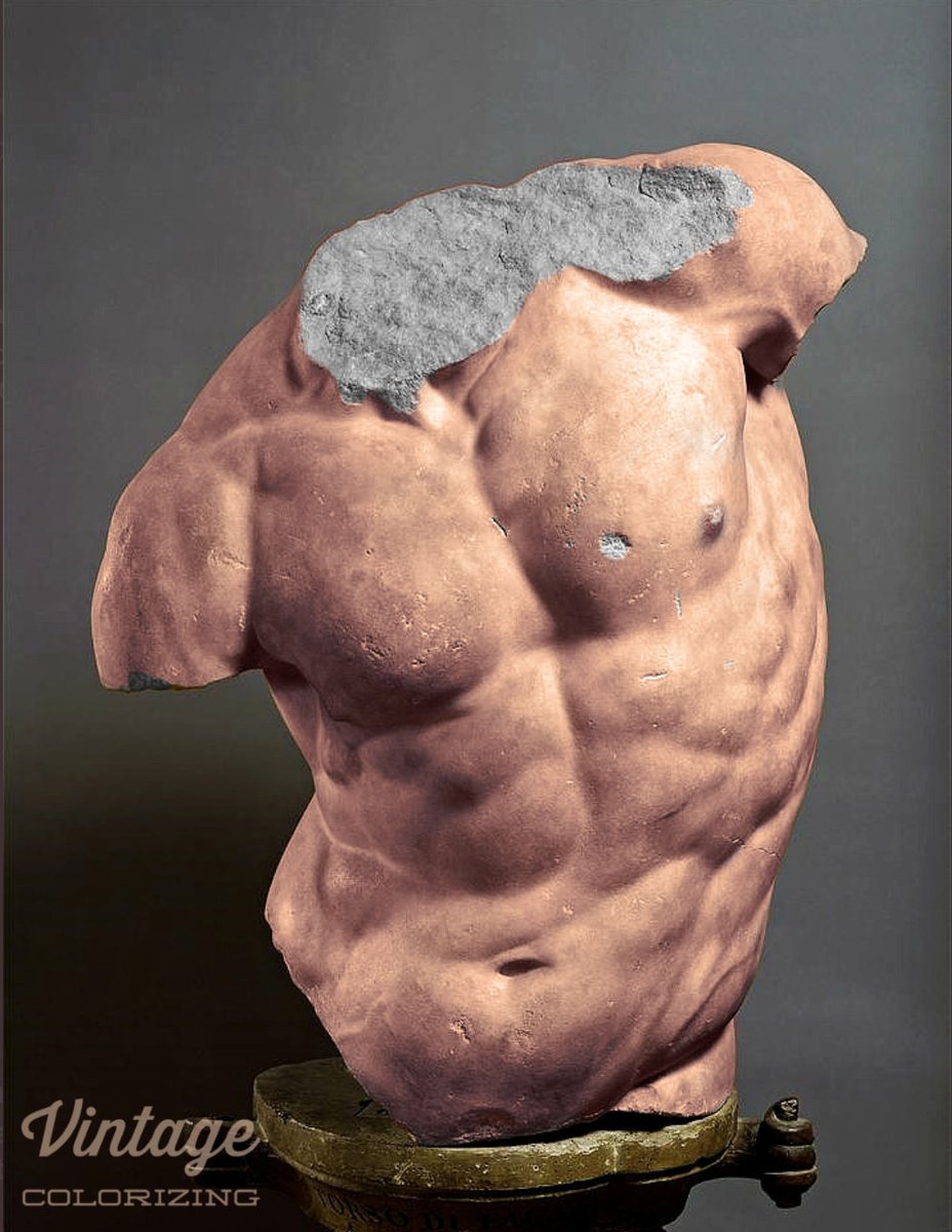 VColorizing's tweet image. Marmeren &quot;Torso Gaddi&quot; uit de tweede eeuw voor Christus. Het is te zien in het Uffizi Gallery in Florence.

Ik was benieuwd hoe dit prachtige beeldhouwwerk er met lichaamstinten uit zou komen te zien. 

#marmer #beeldhouwwerk #kunst #Florence #Uffizi #Torso #Gaddi