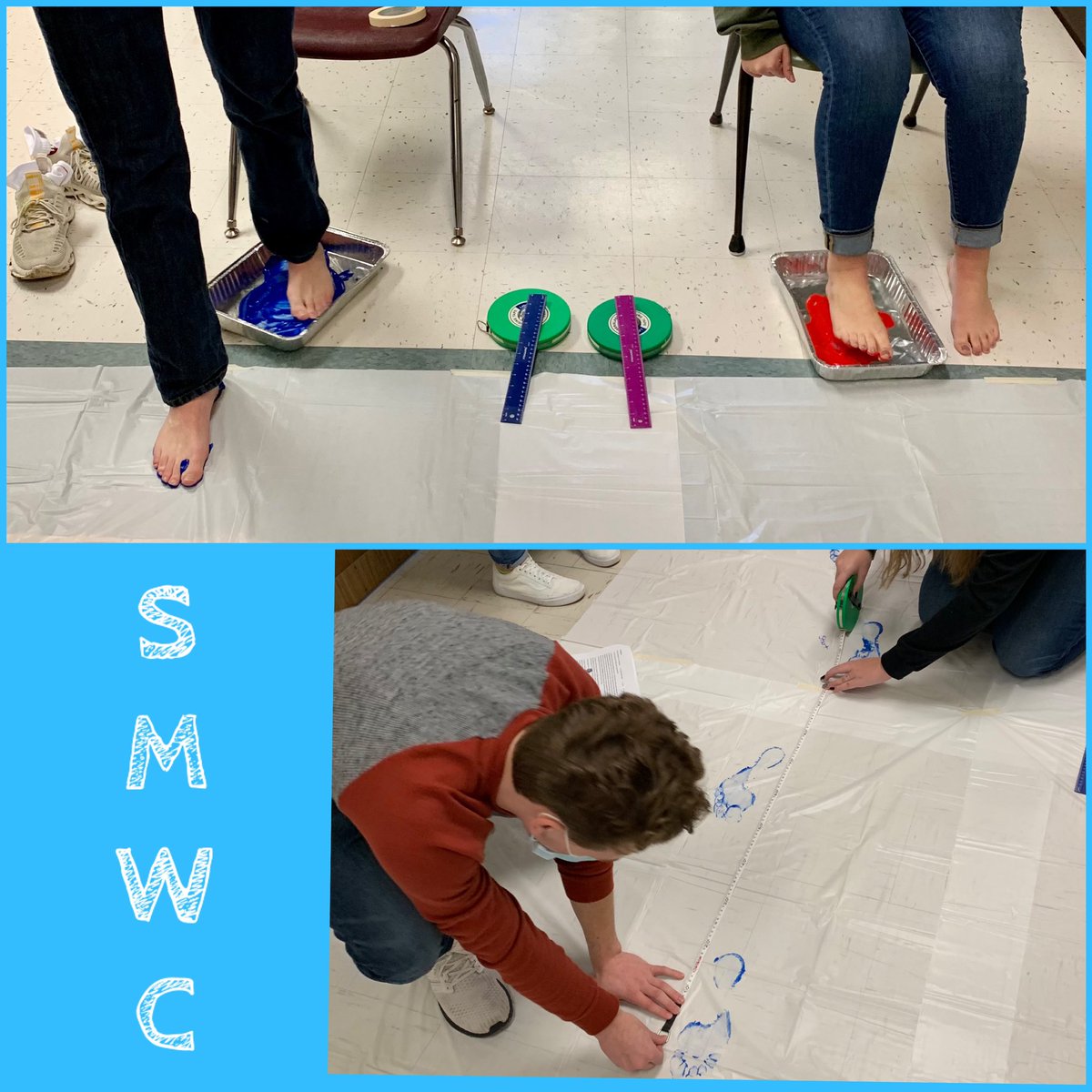 AMUscience's tweet photo. Learning how to analyze #fossil tracks by making our own! #paleontology #evolution #naturalhistory #historyoflife #dinosaurs #SMWCscience #AMUscience https://t.co/nf1825MPlq