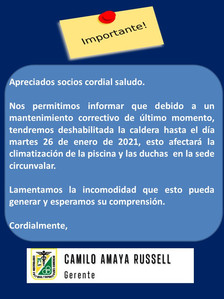 ClubComercioPei's tweet photo. COMUNICADO IMPORTANTE https://t.co/3355mXo7I4