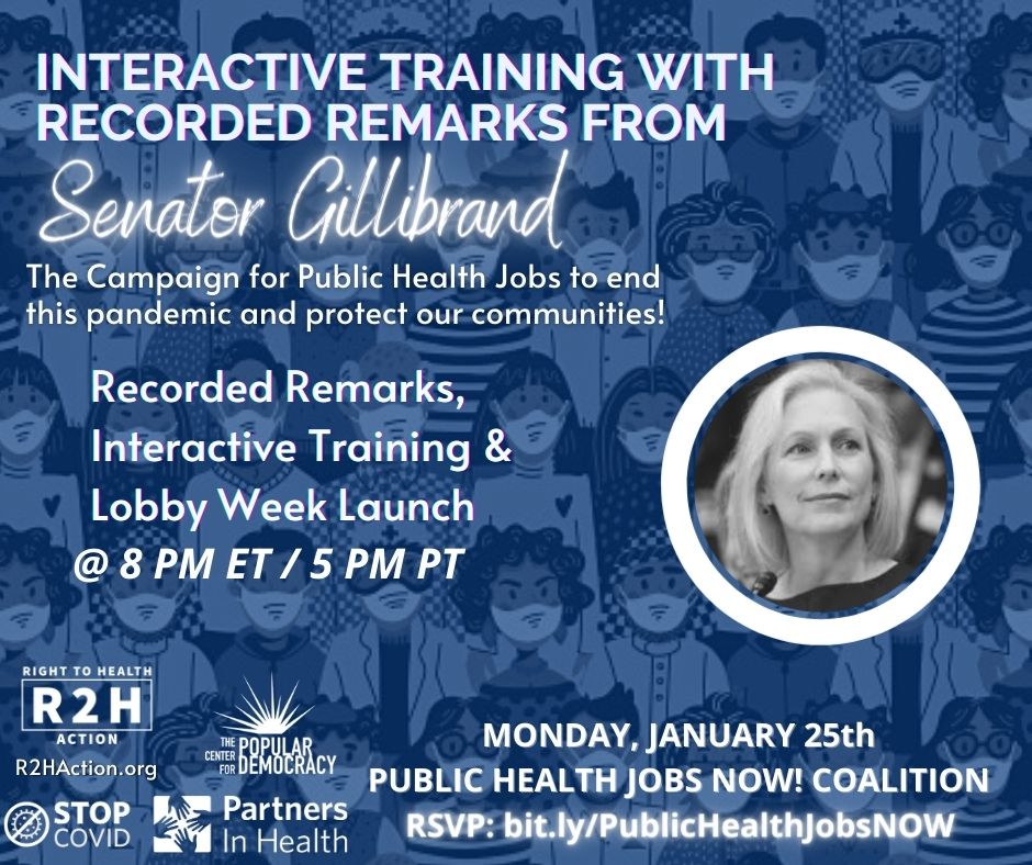 Partners In Health (@pih) on Twitter photo Join Partners in Health, <a href="/R2HAction/">Right to Health Action</a> & @CPDAction with recorded remarks from <a href="/SenGillibrand/">Kirsten Gillibrand</a> on Monday, January 25 to learn how you can help pass the Health Force Act & create public health jobs to stop #covid19 & end health disparities in the U.S.
RSVP: bit.ly/39XkALy Join Partners in Health, <a href="/R2HAction/">Right to Health Action</a> & @CPDAction with recorded remarks from <a href="/SenGillibrand/">Kirsten Gillibrand</a> on Monday, January 25 to learn how you can help pass the Health Force Act & create public health jobs to stop #covid19 & end health disparities in the U.S.
RSVP: bit.ly/39XkALy