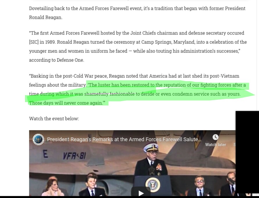 I found this article that says:"...for the first time since its inception in 1989, the Armed Forces Farewell event will reportedly not be held for an outgoing president." I highlighted some interesting bits.(Link to follow)6/x