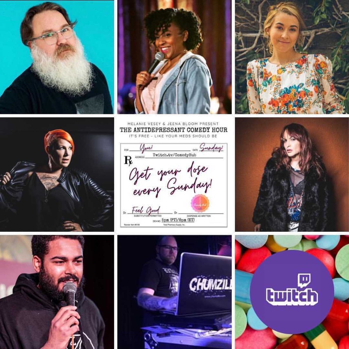 AntiDcomedy's tweet photo. SUNDAY! We got comedy at 5PT/8ET on @ComedyHubLive! Featuring these comedy freedom fighters!

Ian Aber @ABearComedian 
Chanel Ali @chanel__ali 
Ellory Smith @ellorysmith 
Curtis Cook @Curtis_Cook @jeenabloom 
@melanievesey 
DJ @chumzilla 

LINK TO RSVP ➡️ https://t.co/6qeQBMQVHi https://t.co/1hwfnRaBcy
