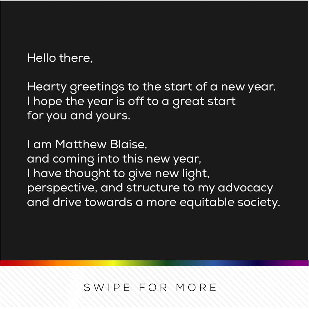  @theoasis_pr I am Matthew Blaise and, coming into this new year, I have thought to give new light, perspective, and structure to my advocacy and drive towards a more equitable society.
