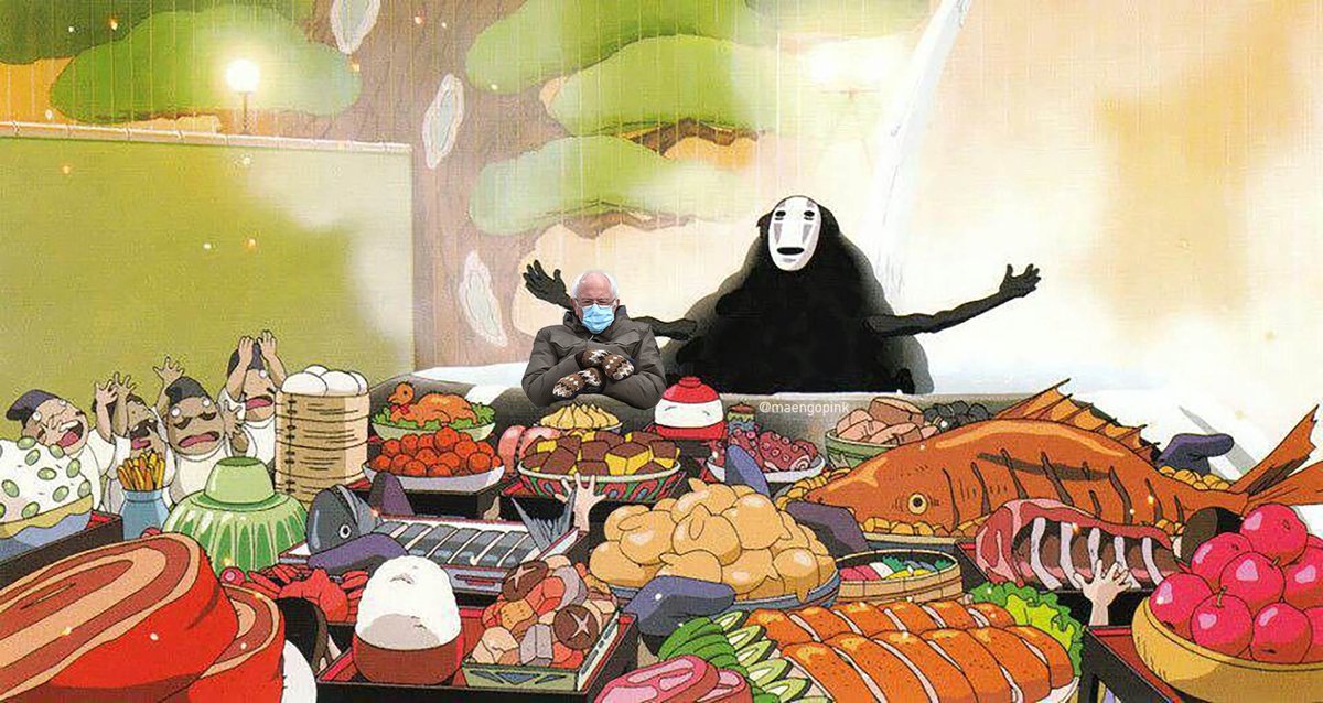 maengopink's tweet photo. No-Face you better share with Bernie! 😅 #Berniememes #BernieSandersMittens #BernieSanders #SpiritedAway #NoFace https://t.co/V2rJeTdR6Z