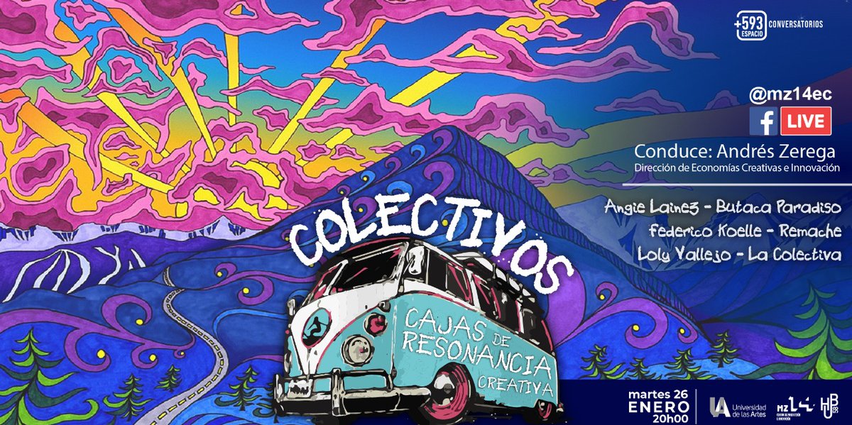 mz14uartes's tweet image. Los colectivos culturales se mantienen firmes, en pandemia COVID19 y con las medidas restrictivas. Este 26 de enero conversaremos con @anggielainez de @butacaparadiso, @FedericoKoelle de #Remache y @lectora27 de #LaColectiva. 20h00 Facebook Live de @Mz14_UArtes @uartesec