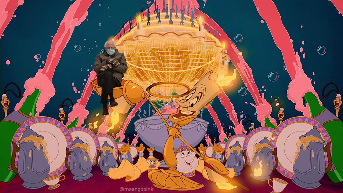 maengopink's tweet photo. Be our guest,Bernie! 🥂😅 #Berniememes #BeautyAndTheBeast #BernieSandersMittens #BernieSanders #Beourguest https://t.co/dehXhUlUbC