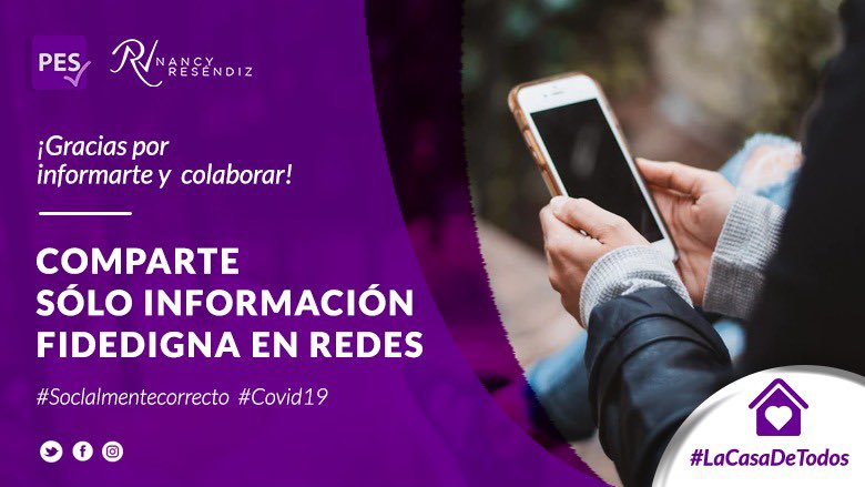 NancyResendizMX's tweet photo. Durante esta época de pandemia, debemos ser cuidadosos con la información que compartimos en redes sociales. Evitemos el fraude. 
La honestidad prevalece en una sociedad segura.  

Cuidémonos. 
Siempre #ComprometidaContigo https://t.co/0aBcq5mMRu