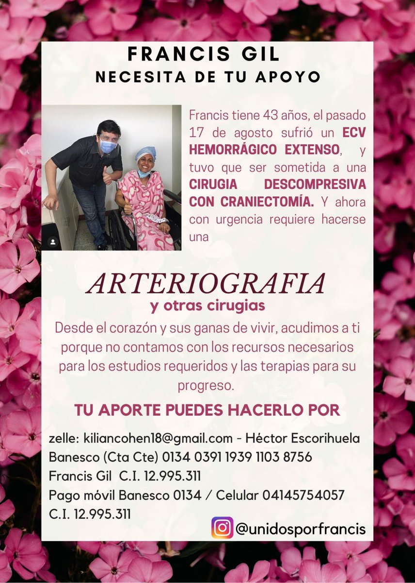 Olivarescfc's tweet photo. Servicio Público: Francis Gil solicita apoyo para avanzar en su estado de salud ,debe realizarme una arteriografia valorada en 2500$ ,comprar un implante de cráneo para realizarse otra cirugía. Cuenta de Instagram @unidosporfrancis https://t.co/CPTTZpwgyM