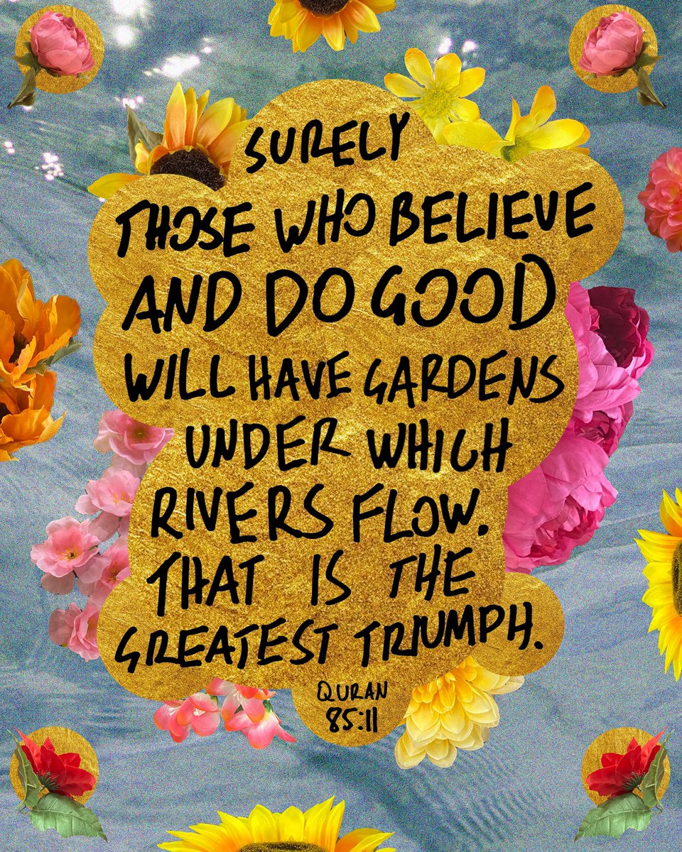 Muslim's tweet photo. “Surely those who believe and do good will have gardens under which rivers flow. That is the greatest triumph.” – Quran 85:11 🤍🌱

Art by @/Hamzsha on IG https://t.co/A1lcn87WTq