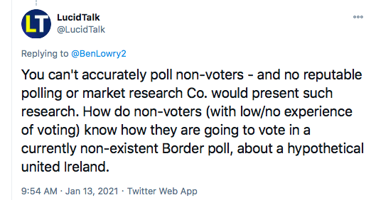 The NI counterpart, meanwhile, rejects the very idea that this sort of polling should be weighted to non-voters.